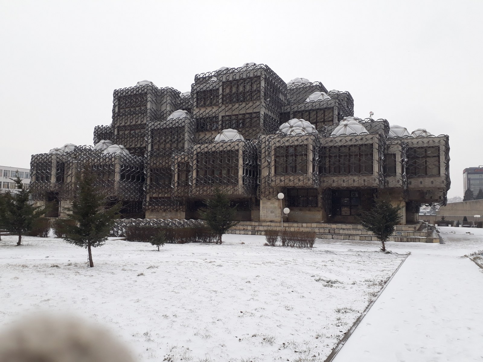 The distinctive National Library of Kosovo in Prishtina